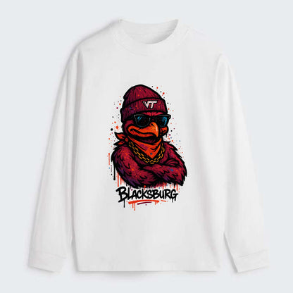 Blacksburg HokieBird wearing Virginia Tech beanie with VT patch - Classic Long Sleeve Shirt - White