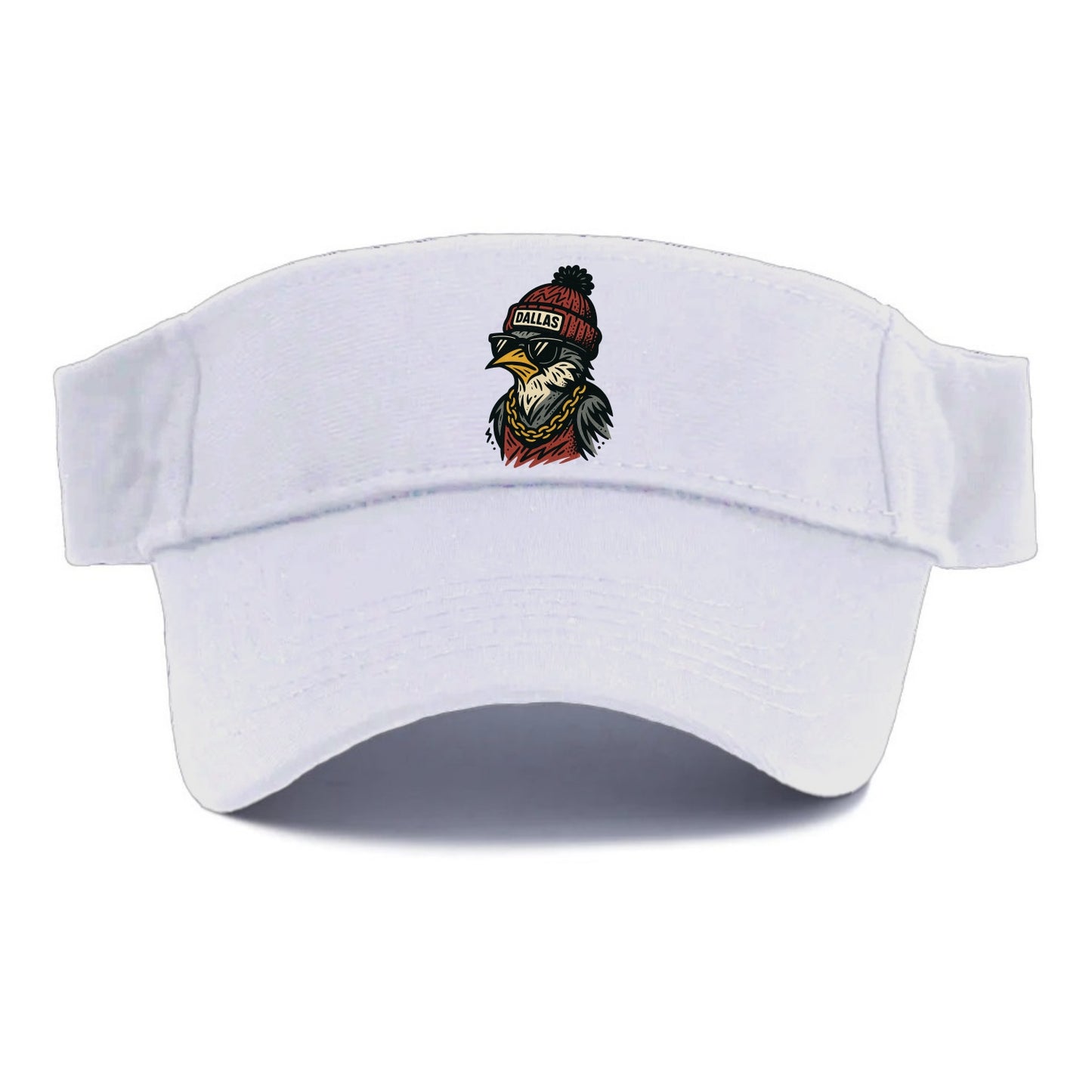 Dallas Mockingbird wearing Dallas beanie with pom pom and wayfarer sunglasses - Visor - White