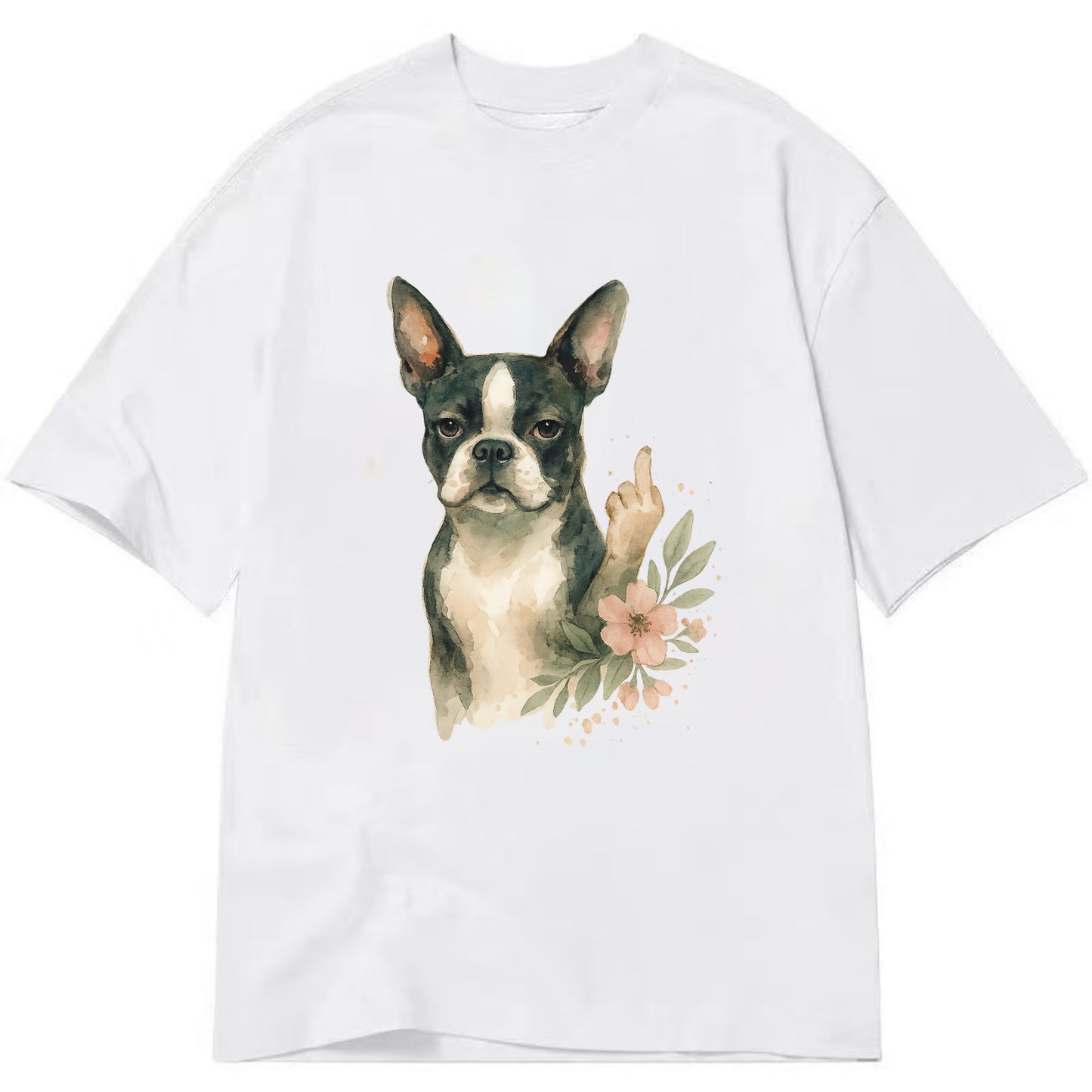 Boston Terrier with tuxedo markings, perky ears, paw up giving sass - Classic T-shirt - White