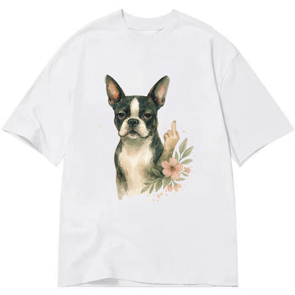 Boston Terrier with tuxedo markings, perky ears, paw up giving sass - Classic T-shirt - White