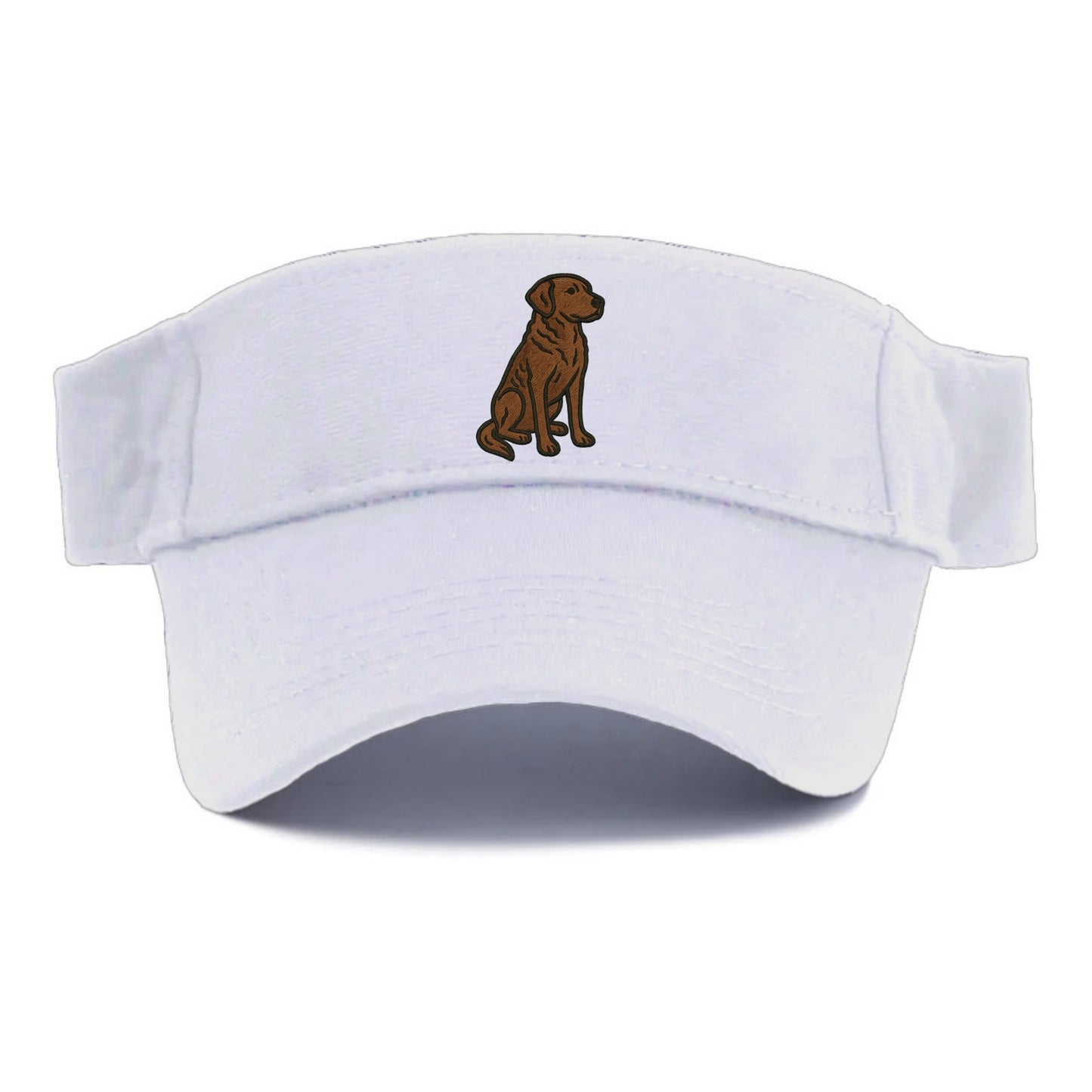 Chesapeake Bay Retriever - Brown wavy coat embroidered sitting pose - Visor - White