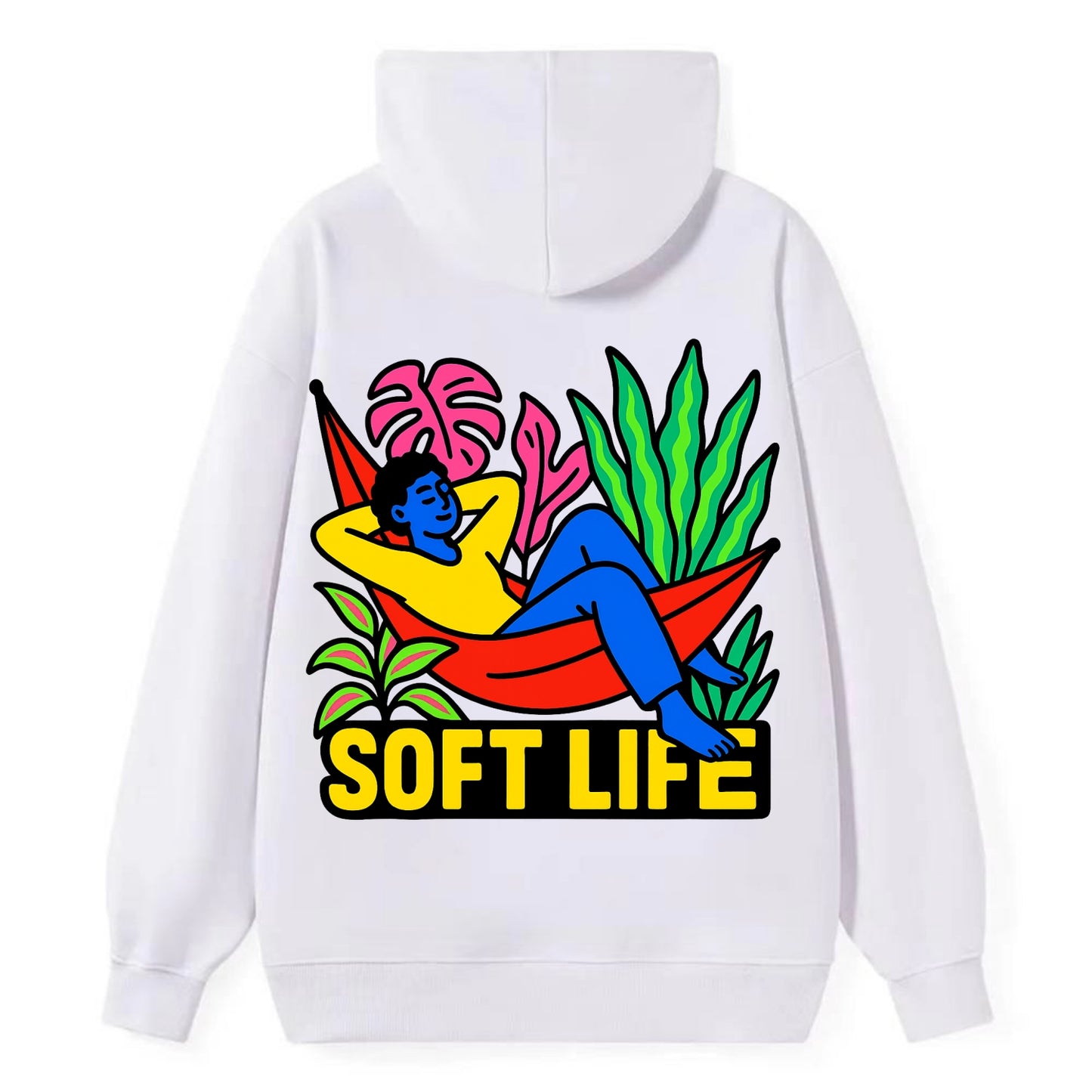Person relaxing in hammock with plants - "soft life" aesthetic, peaceful - Classic Pullover Hoodie - White