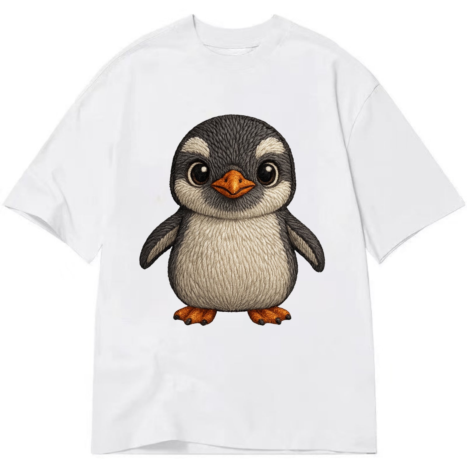 Baby Gentoo Penguin - orange beak, white cap, bright eyes, front-facing, energetic - Classic T-shirt - White