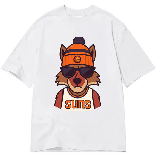 Arizona Coyote wearing Suns beanie with desert sun patch and wayfarer sunglasses - Classic T-shirt - White