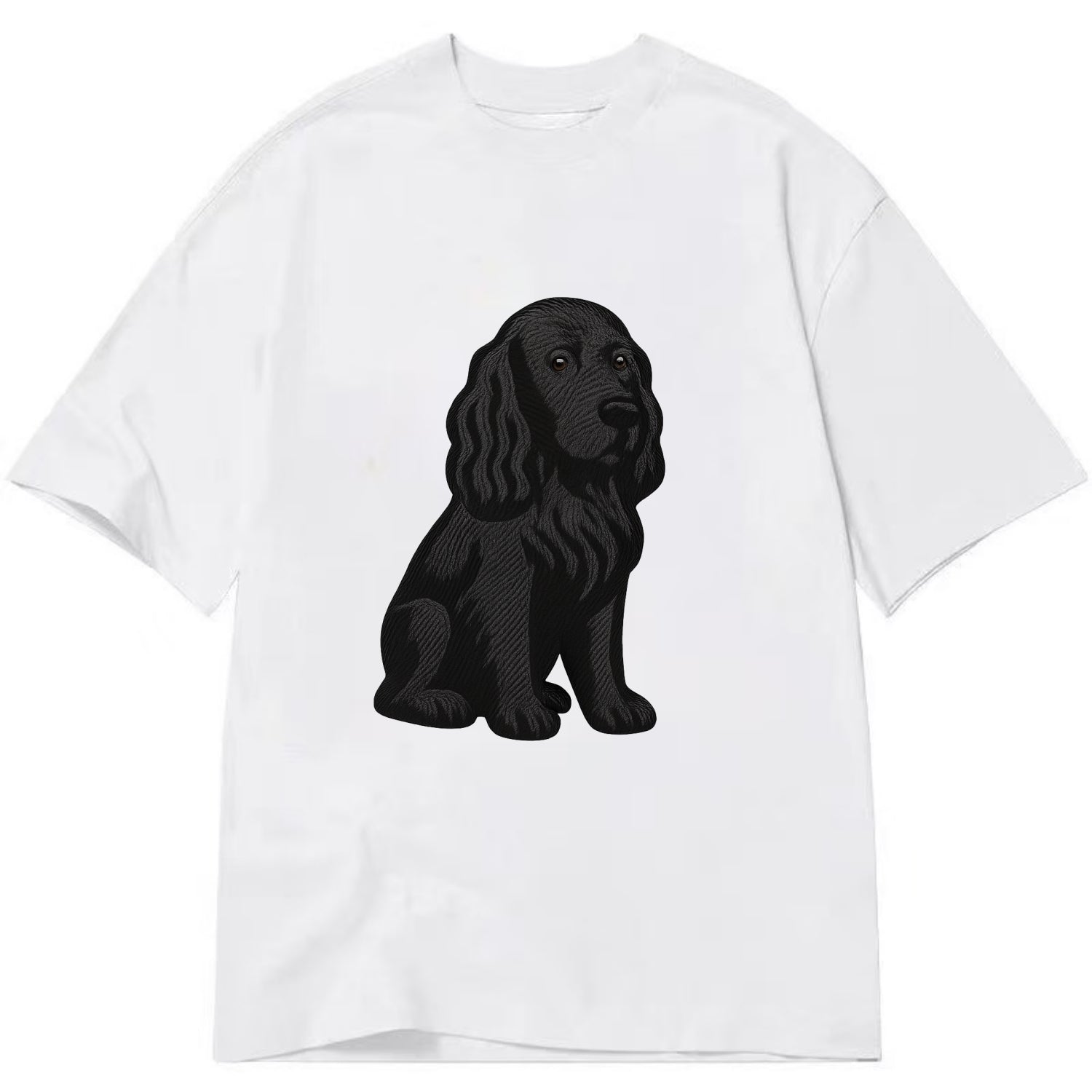 Field Spaniel - Black silky coat embroidered pose - Classic T-shirt - White