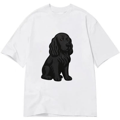 Field Spaniel - Black silky coat embroidered pose - Classic T-shirt - White