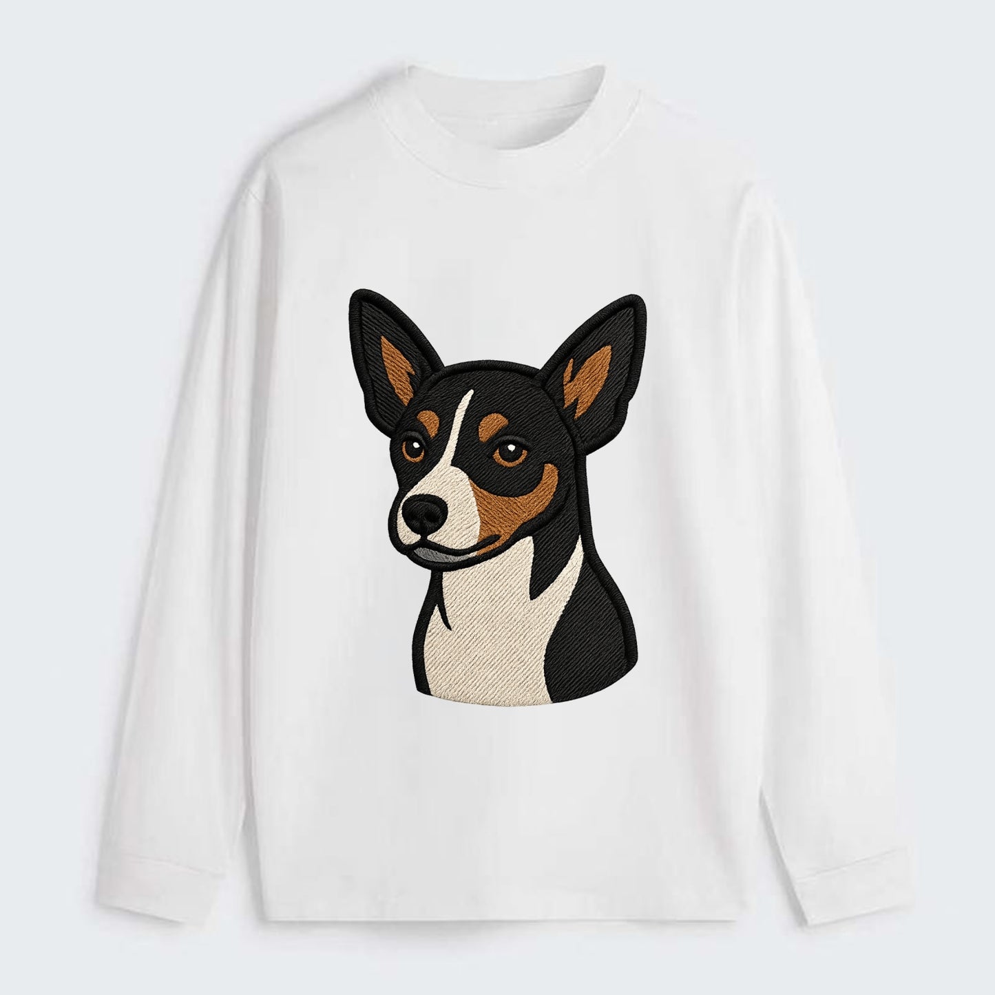 Rat Terrier - Tri-color embroidered pose - Classic Long Sleeve Shirt - White