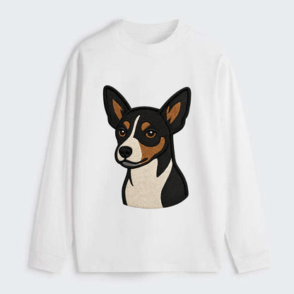 Rat Terrier - Tri-color embroidered pose - Classic Long Sleeve Shirt - White