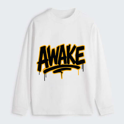 Bold typography design - "AWAKE" - conscious, aware, alert - Classic Long Sleeve Shirt - White