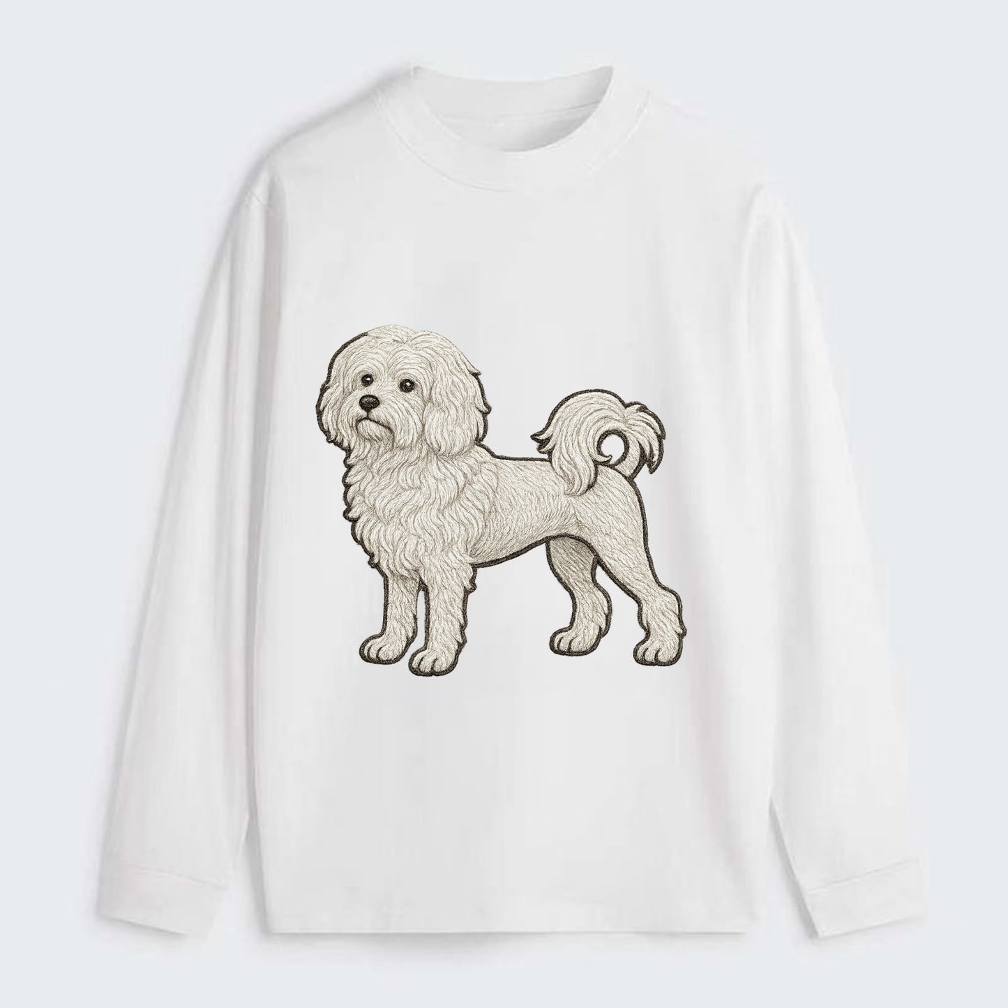 Löwchen - Little Lion Dog white embroidered pose - Classic Long Sleeve Shirt - White