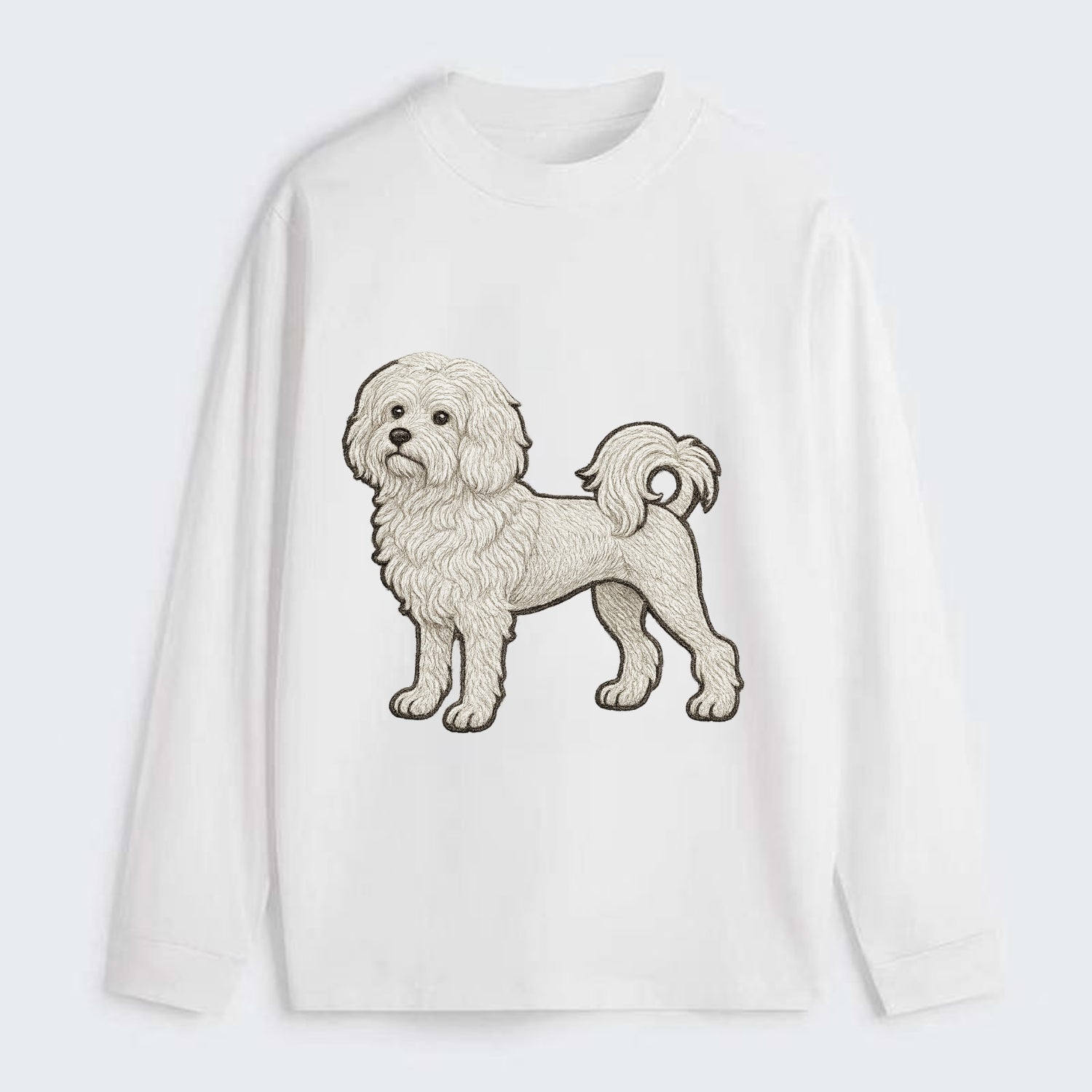 Löwchen - Little Lion Dog white embroidered pose - Classic Long Sleeve Shirt - White