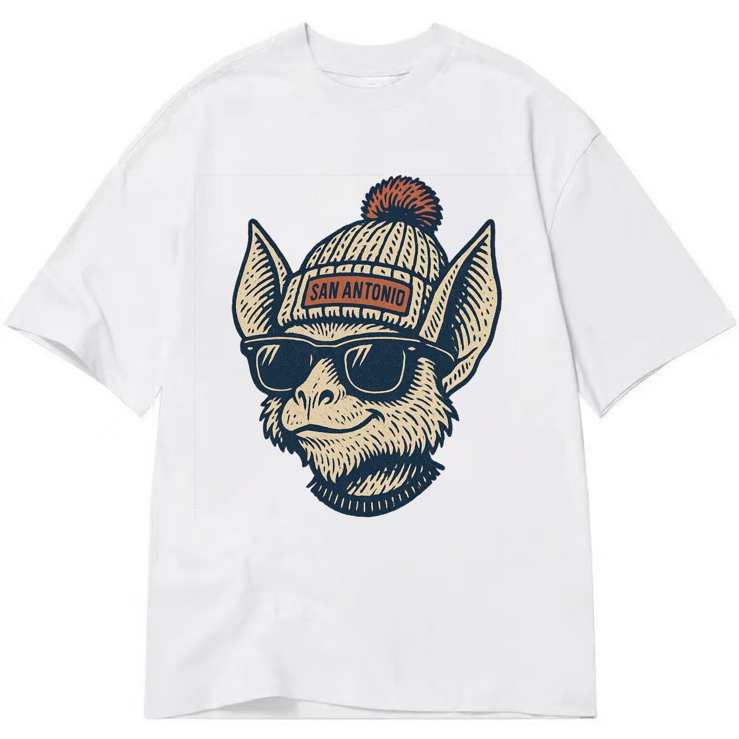 San Antonio Bat wearing San Antonio beanie with pom pom and wayfarer sunglasses - Classic T-shirt - White