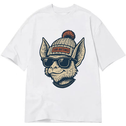San Antonio Bat wearing San Antonio beanie with pom pom and wayfarer sunglasses - Classic T-shirt - White