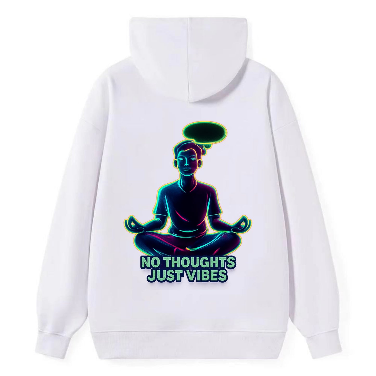 Peaceful floating figure with empty thought bubble - "no thoughts just - Classic Pullover Hoodie - White