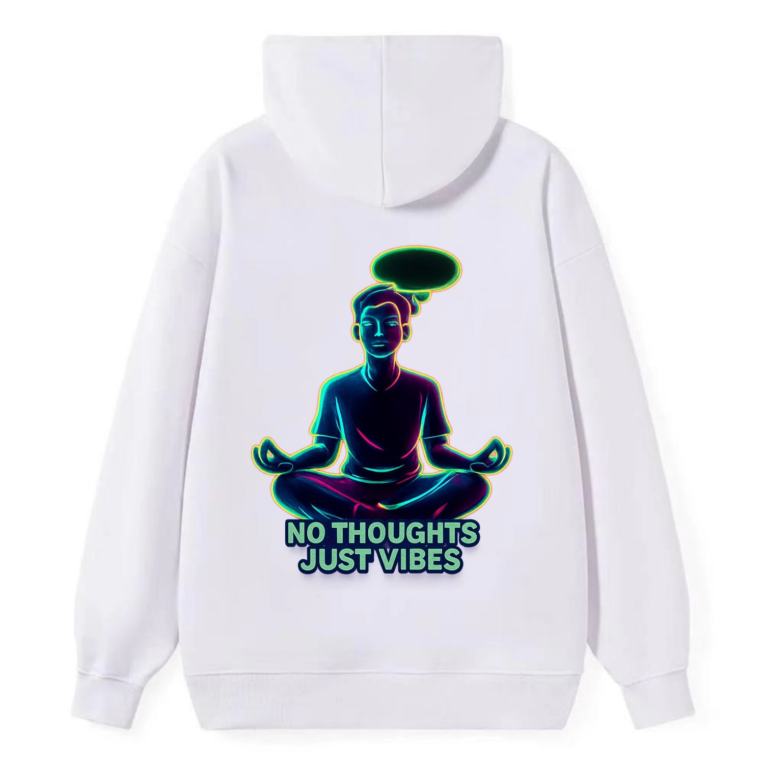 Peaceful floating figure with empty thought bubble - "no thoughts just - Classic Pullover Hoodie - White
