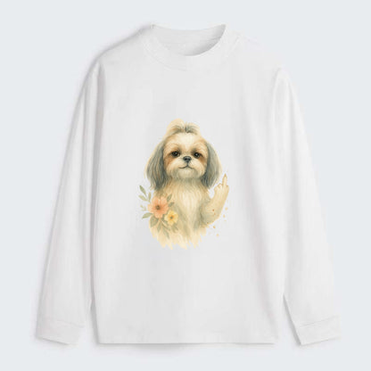 Shih Tzu with long flowing silky hair, tiny paw showing attitude - Classic Long Sleeve Shirt - White