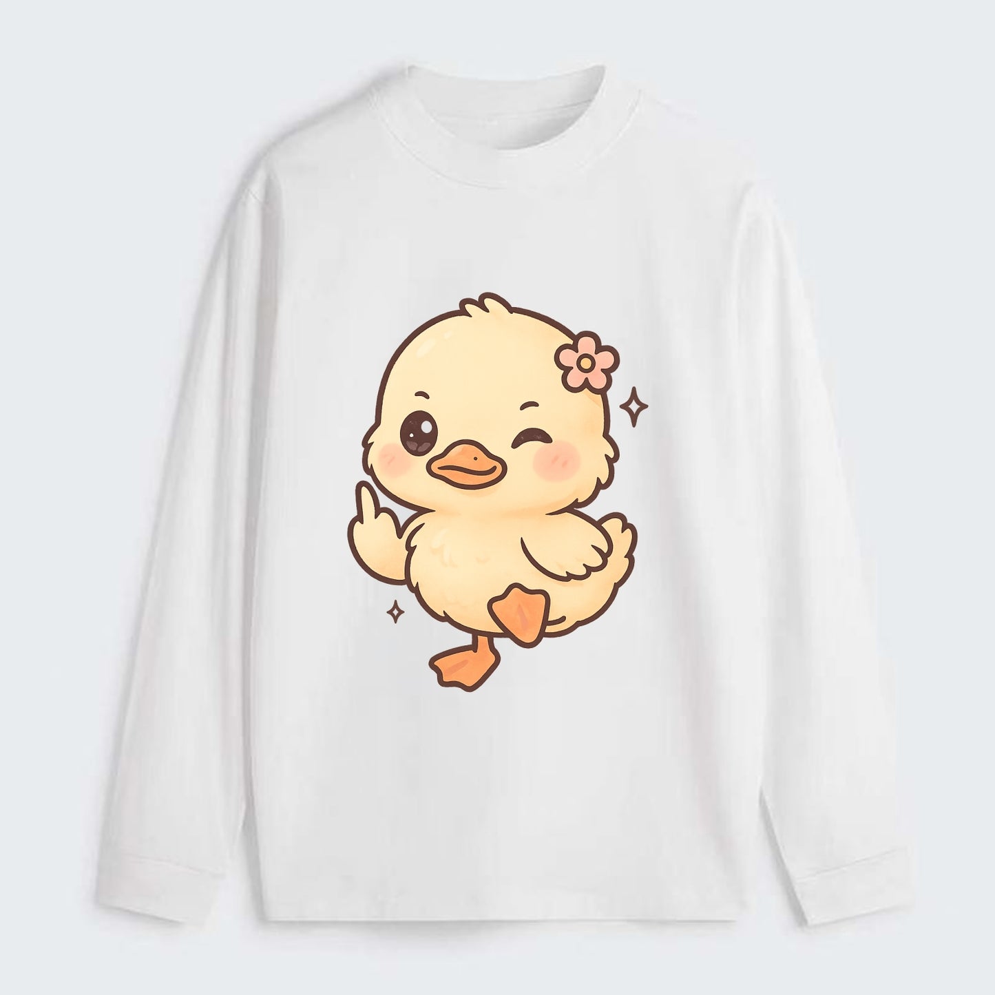 fluffy baby duck with small flower, one webbed foot raised sassily - Classic Long Sleeve Shirt - White