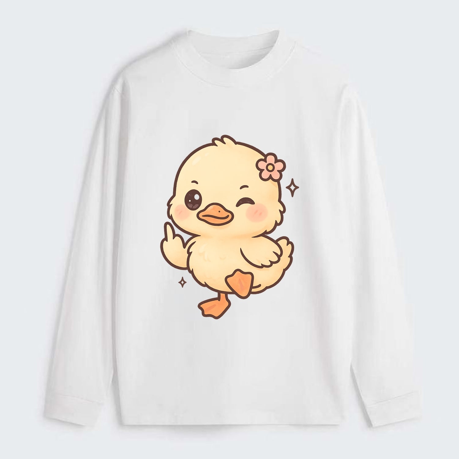 fluffy baby duck with small flower, one webbed foot raised sassily - Classic Long Sleeve Shirt - White