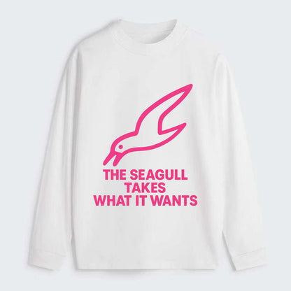 THE SEAGULL TAKES WHAT IT WANTS | Aggressive seagull diving down - Classic Long Sleeve Shirt - White
