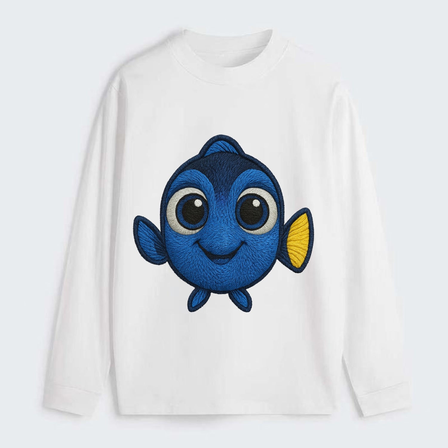 Baby Blue Tang - bright blue with yellow tail, big eyes, front-facing, - Classic Long Sleeve Shirt - White
