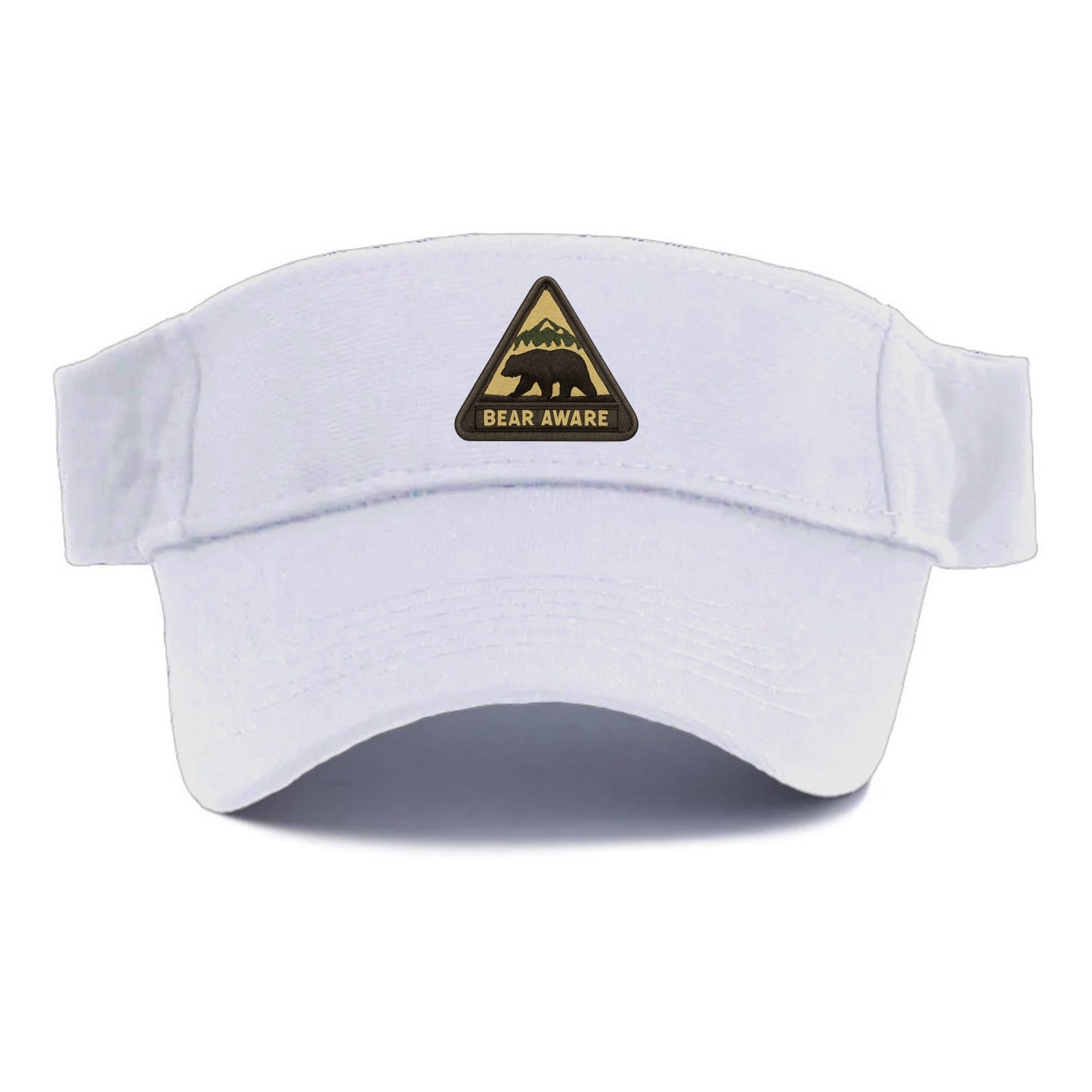BEAR AWARE - bear silhouette warning in brown and yellow , wilderness safety - Visor - White