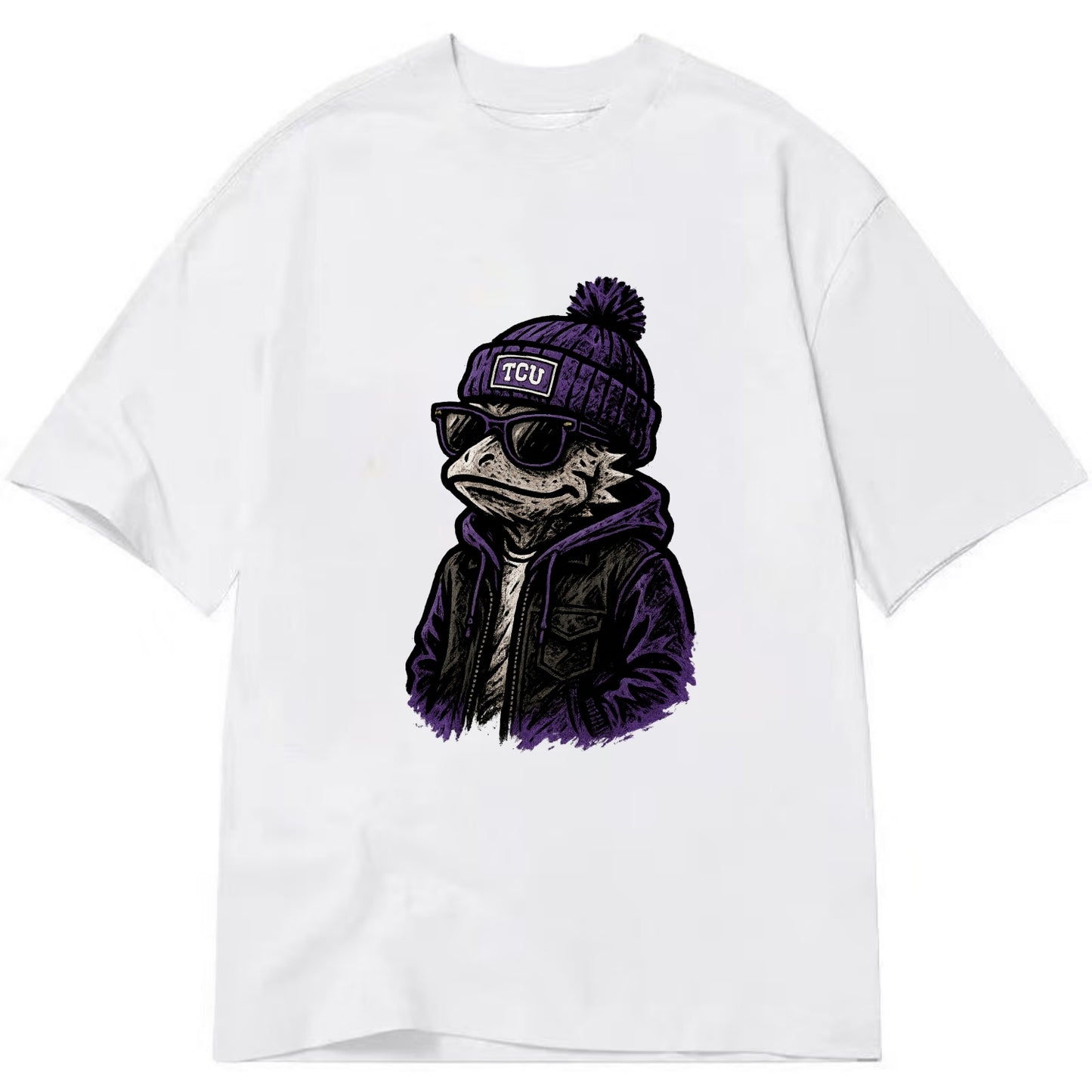 Fort Worth Frog wearing TCU beanie with horned patch - Classic T-shirt - White