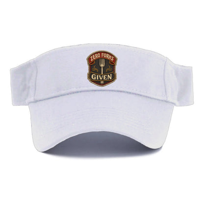 ZERO FORKS GIVEN - fork with text in silver , no cares attitude - Visor - White