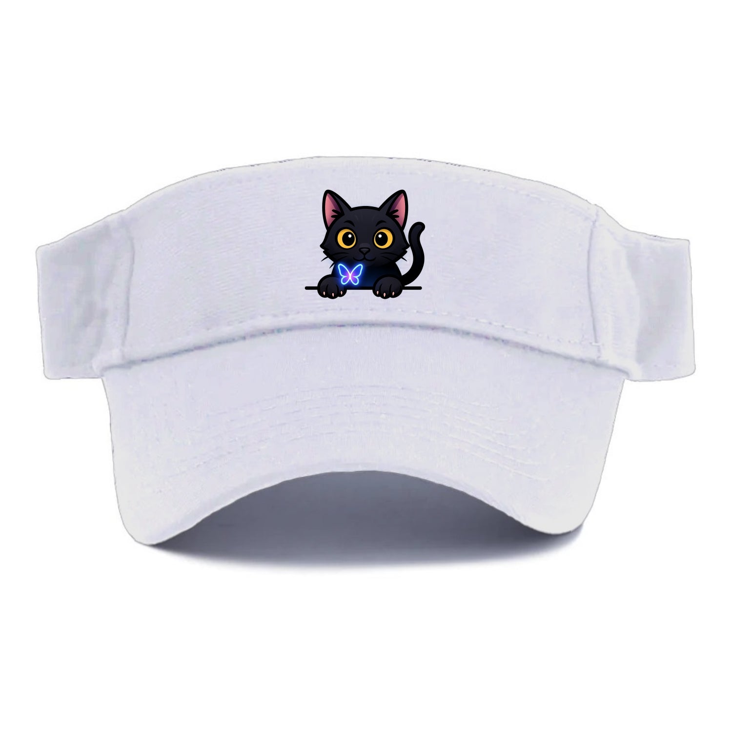 Midnight the black cat blowing a glossy bubblegum bubble while peeking. - Visor - White