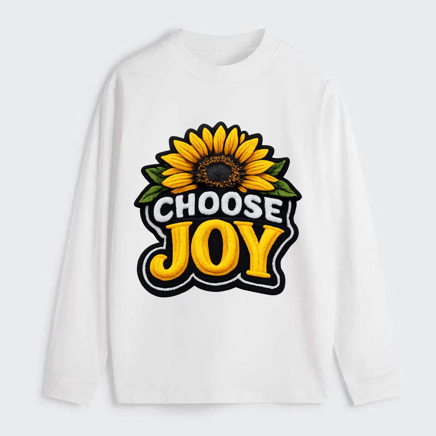 CHOOSE JOY - sunflower with text in yellow , happiness choice - Classic Long Sleeve Shirt - White