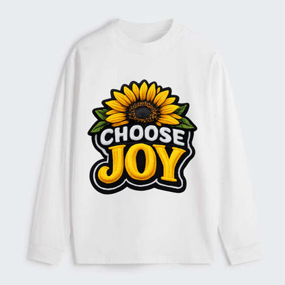 CHOOSE JOY - sunflower with text in yellow , happiness choice - Classic Long Sleeve Shirt - White