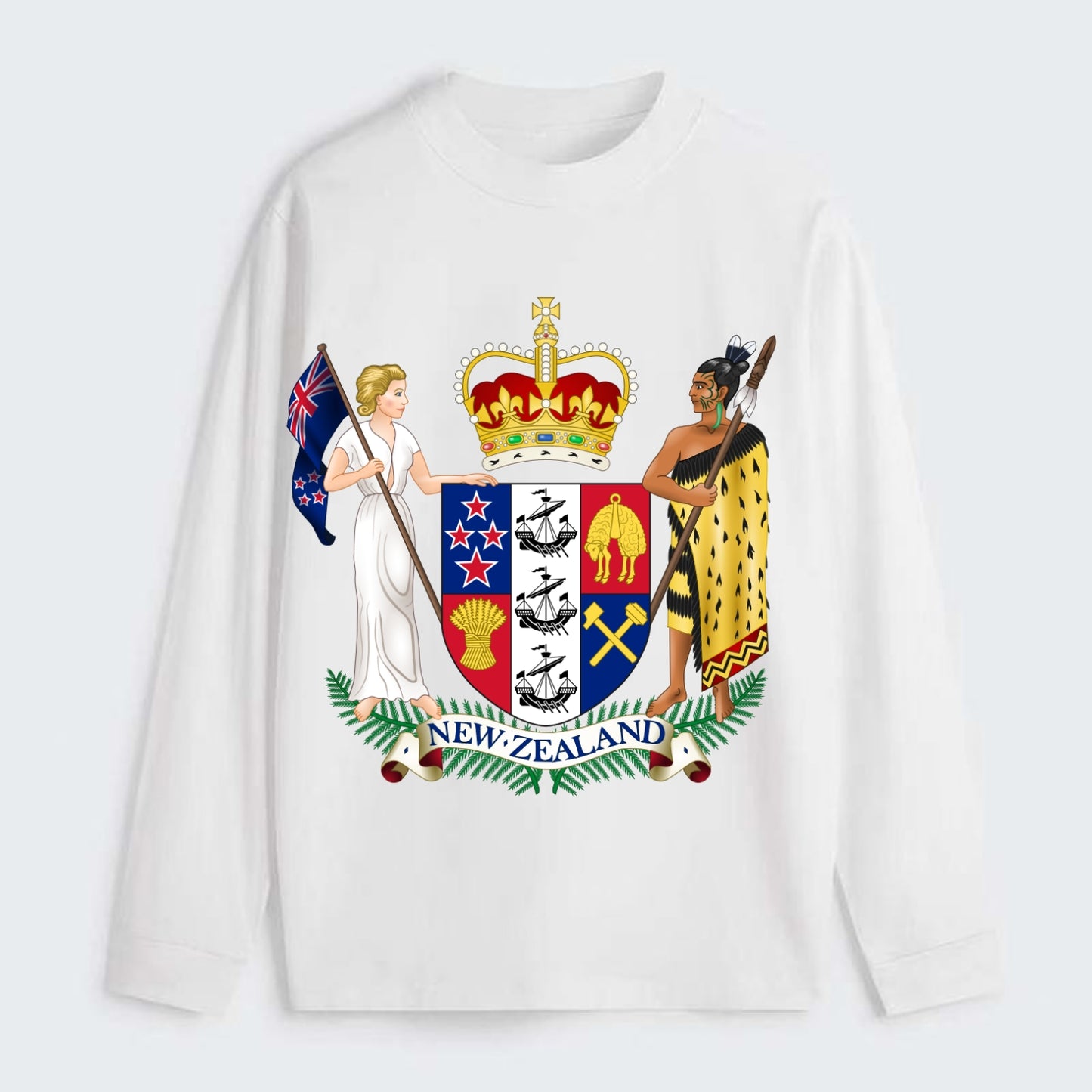 Coat Of Arms Of New Zealand - Classic Long Sleeve Shirt - White