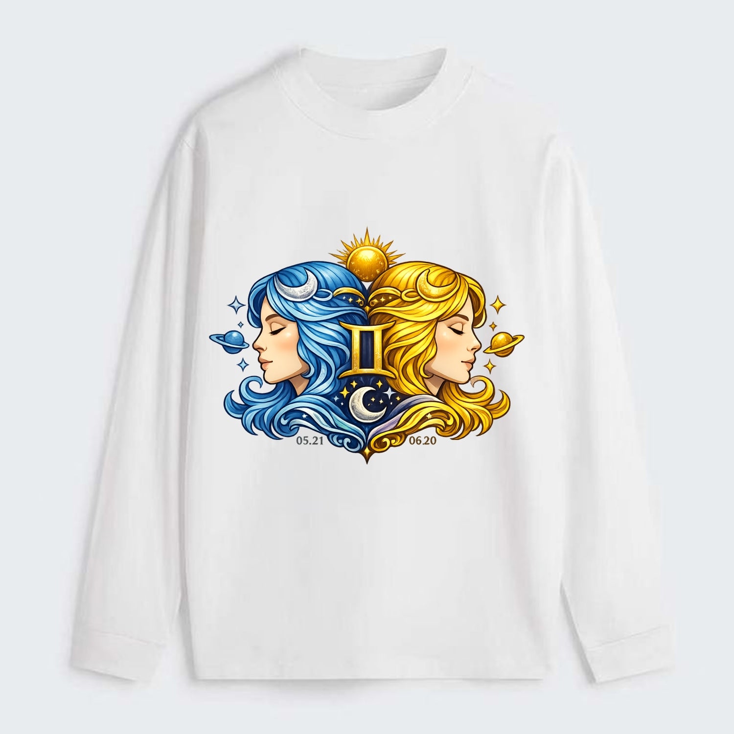 TWIN FACES | Two faces in profile mirror image | Gemini duality | - Classic Long Sleeve Shirt - White