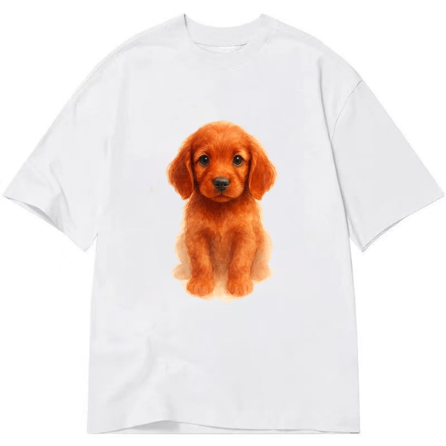 Baby Irish Setter Puppy - mahogany red coat, feathered ears, friendly eyes, - Classic T-shirt - White