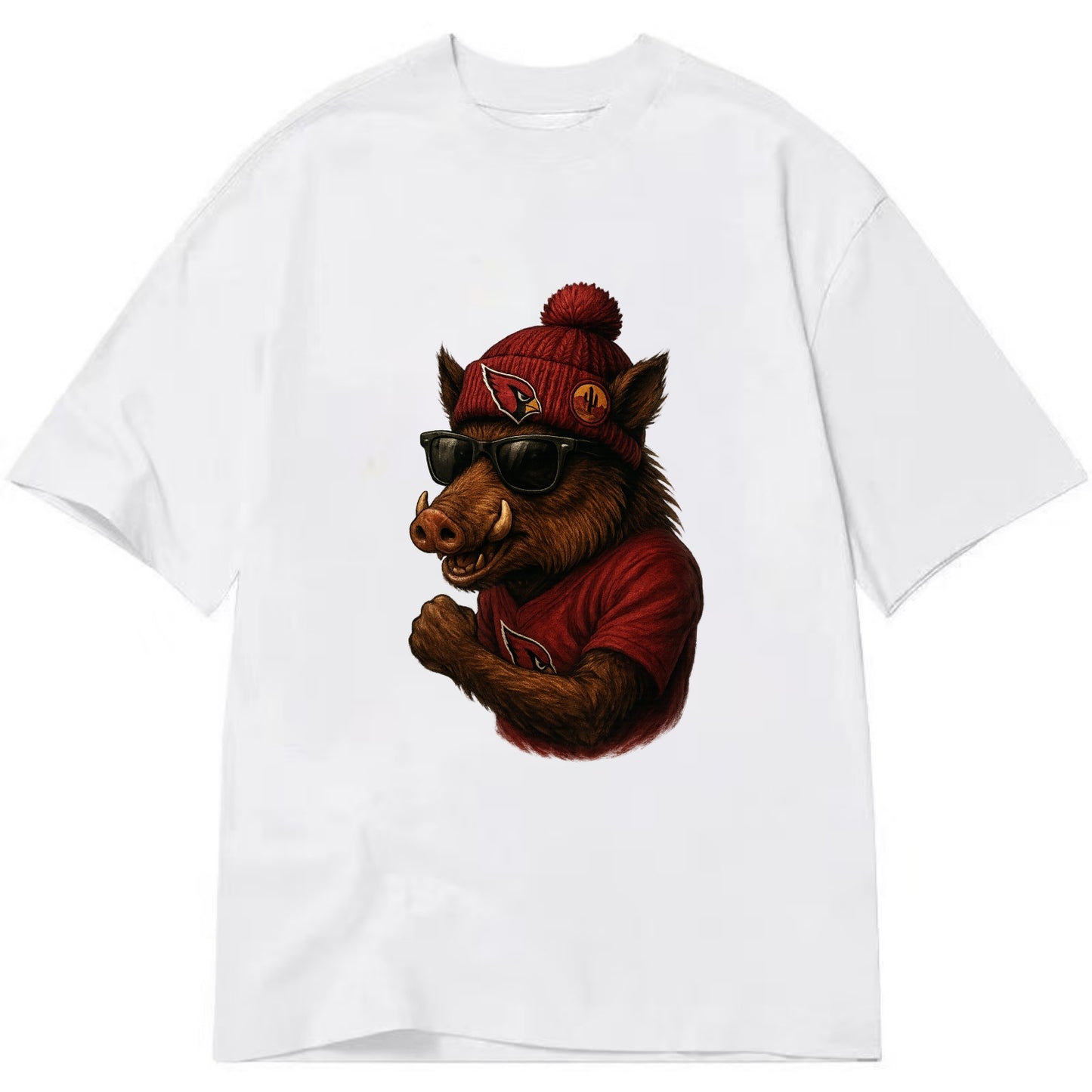 Arizona Javelina wearing Cardinals beanie with desert patch and wayfarer - Classic T-shirt - White