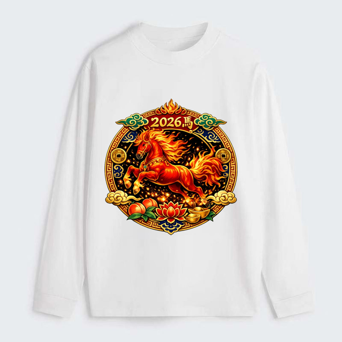 FIRE HORSE | Flaming mane and tail horse | Blazing orange and red - Classic Long Sleeve Shirt - White