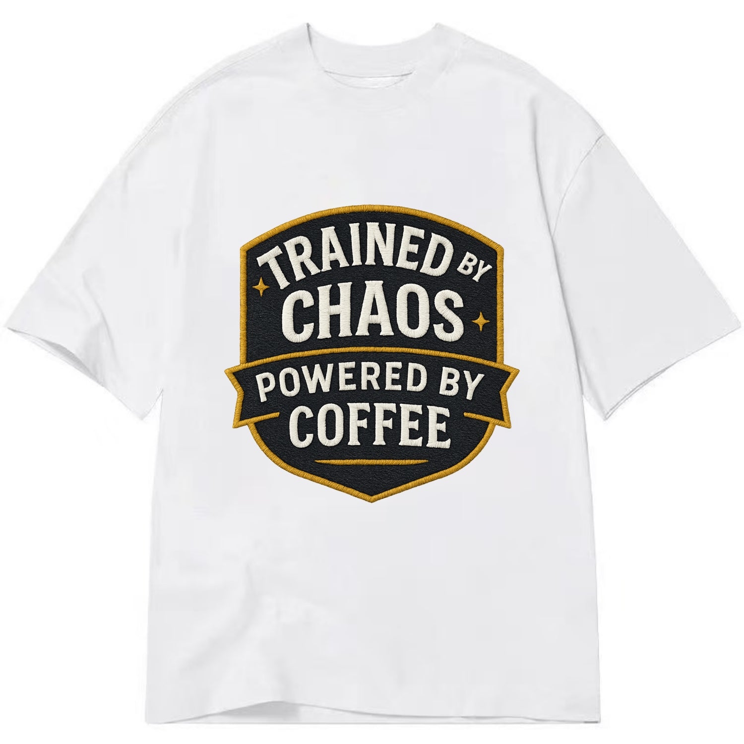 Trained by chaos, powered by coffee - Classic T-shirt - White