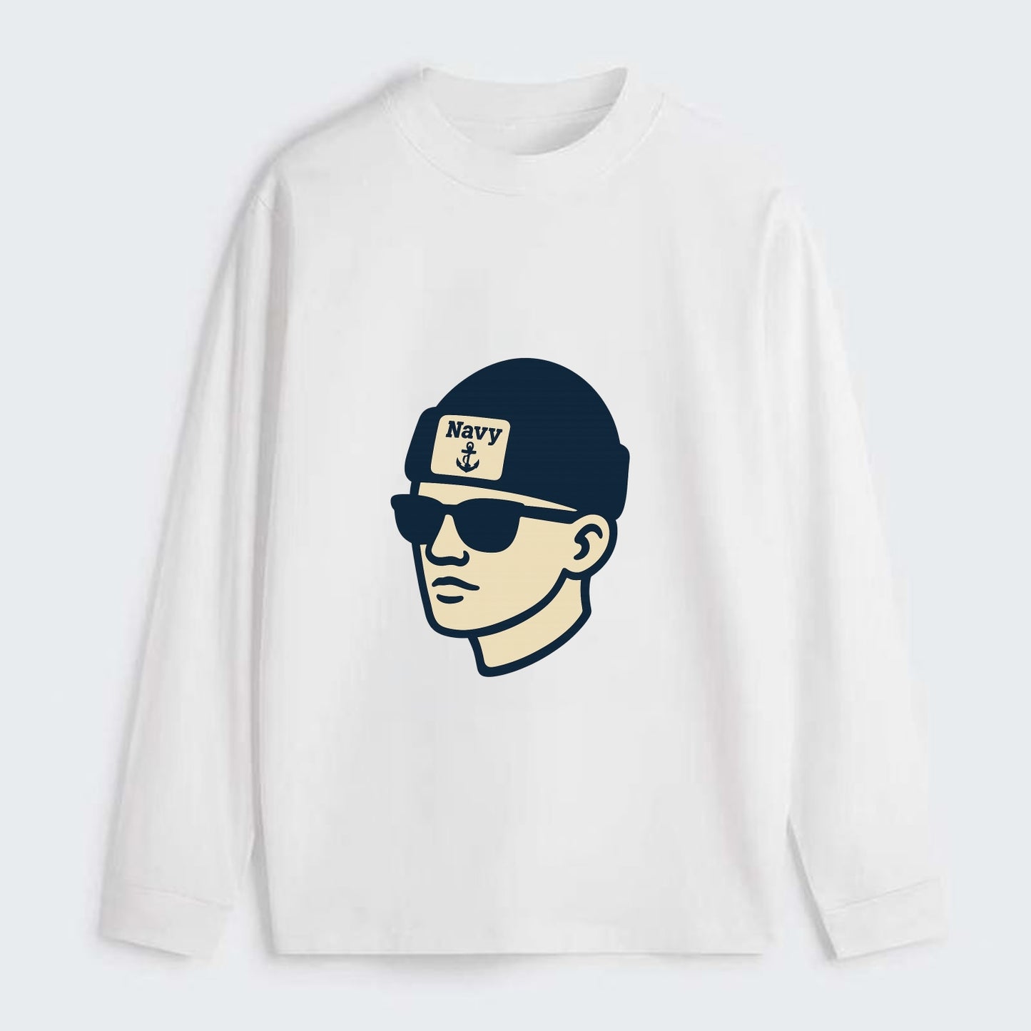 Annapolis Midshipman wearing Navy beanie with anchor patch - Classic Long Sleeve Shirt - White