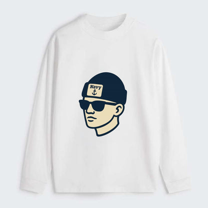 Annapolis Midshipman wearing Navy beanie with anchor patch - Classic Long Sleeve Shirt - White