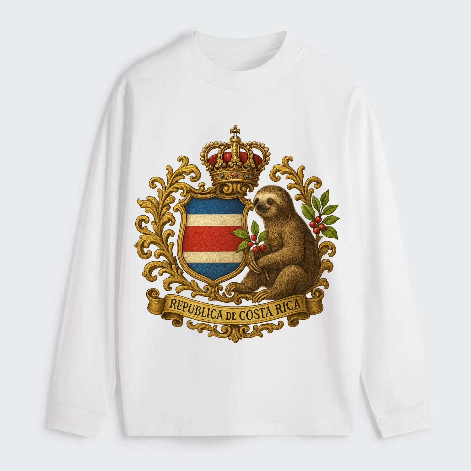Costa Rica Sloth Emblem - Classic Long Sleeve Shirt - White