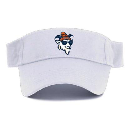 Denver Mountain Goat wearing Broncos beanie with Mile High patch and wayfarer sunglasses - Visor - White