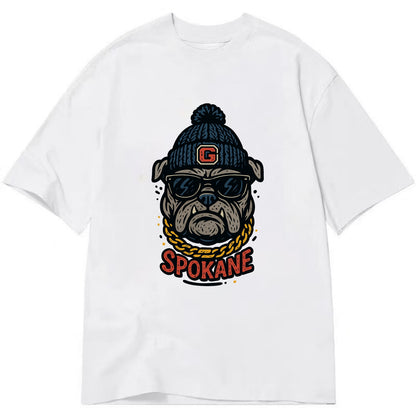 Spokane Bulldog wearing Gonzaga beanie with G patch - Classic T-shirt - White