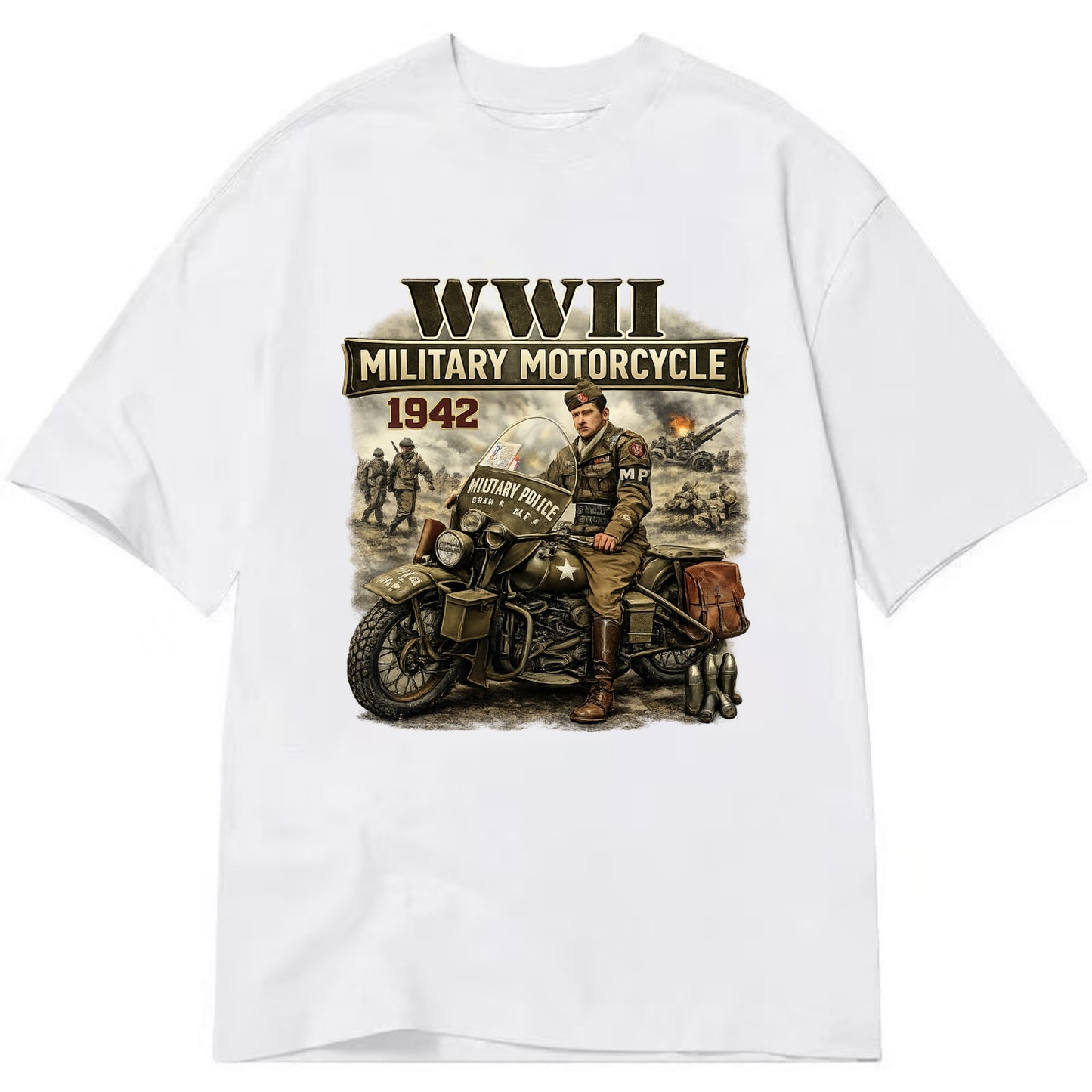 Wwii Military Motorcycle 1942 - Classic T-shirt - White