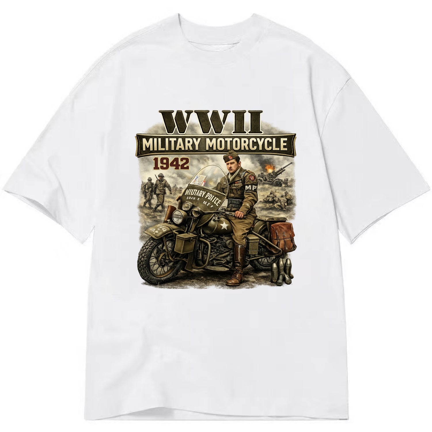 Wwii Military Motorcycle 1942 - Classic T-shirt - White