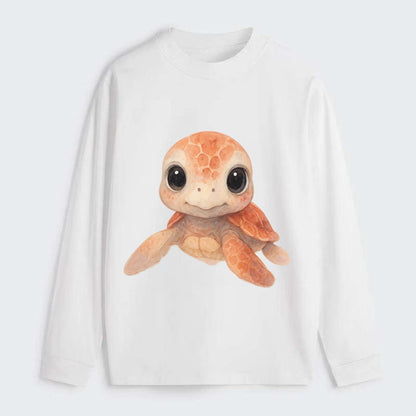 Baby Loggerhead Turtle - reddish-brown shell, big round dark eyes, - Classic Long Sleeve Shirt - White