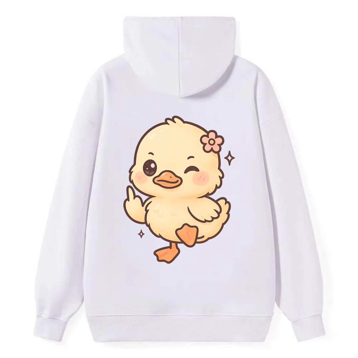 fluffy baby duck with small flower, one webbed foot raised sassily - Classic Pullover Hoodie - White