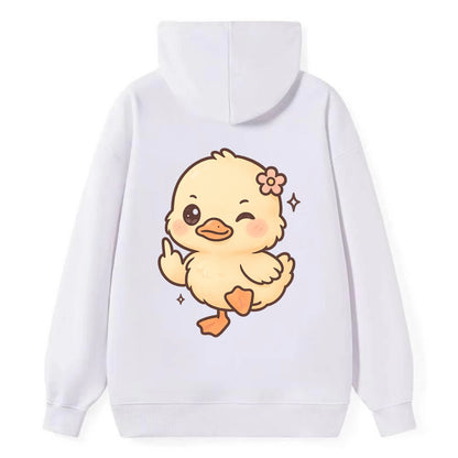 fluffy baby duck with small flower, one webbed foot raised sassily - Classic Pullover Hoodie - White