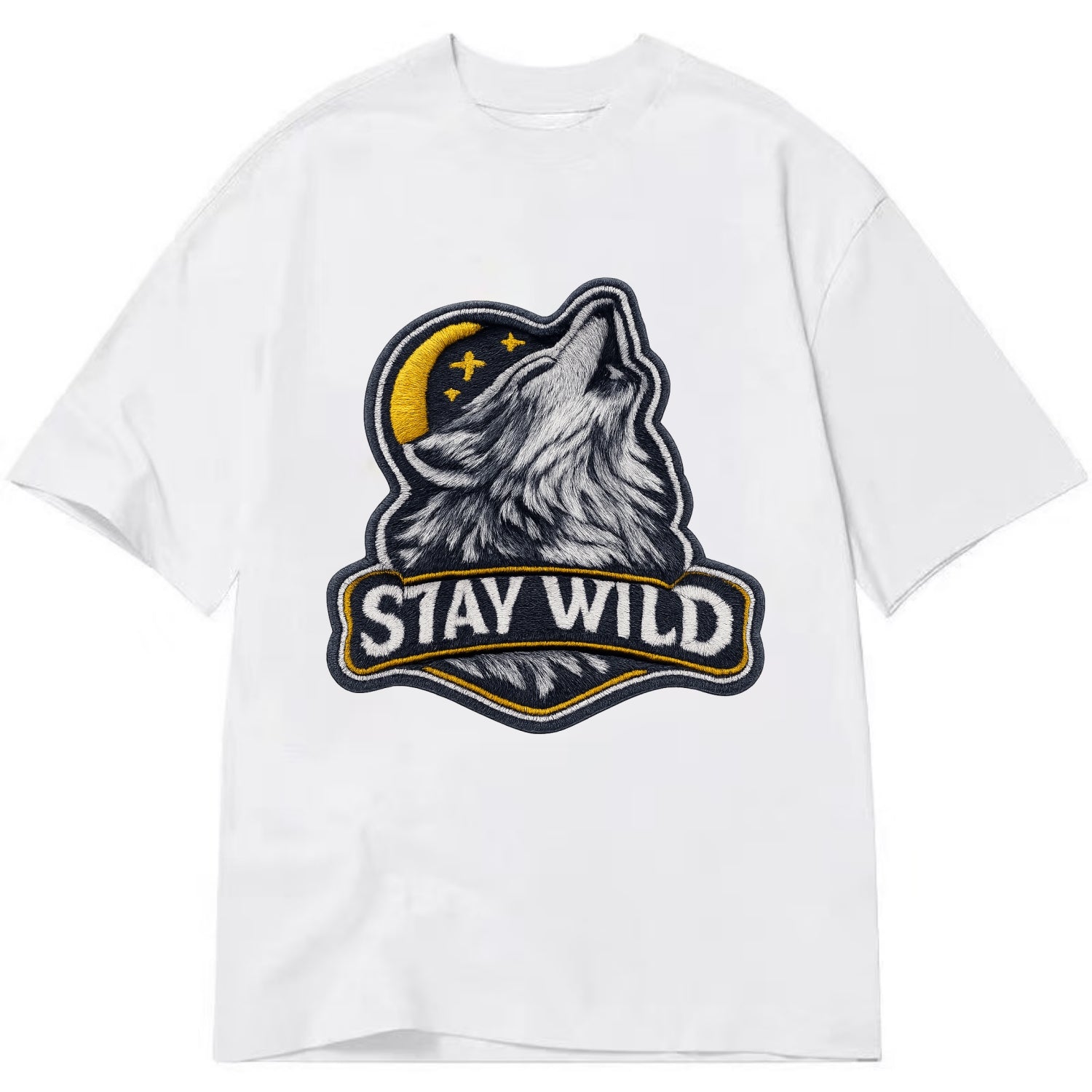 STAY WILD - wolf with text in gray , free spirit - Classic T-shirt - White