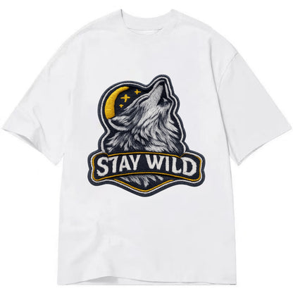 STAY WILD - wolf with text in gray , free spirit - Classic T-shirt - White