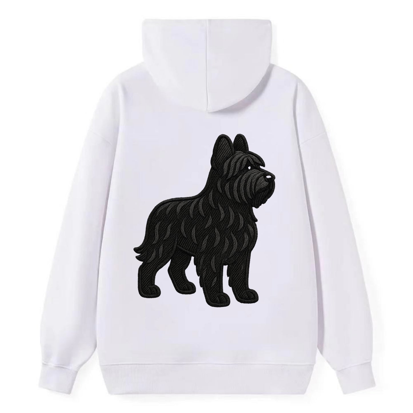 Briard - Black wavy coat embroidered herding pose - Classic Pullover Hoodie - White