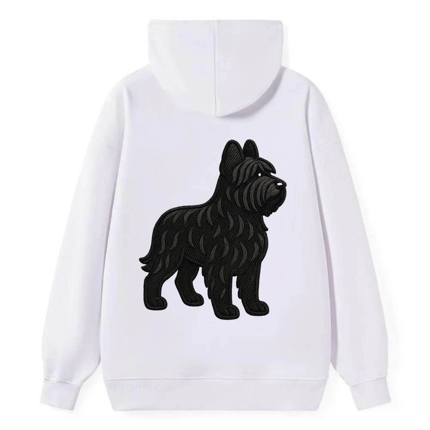 Briard - Black wavy coat embroidered herding pose - Classic Pullover Hoodie - White